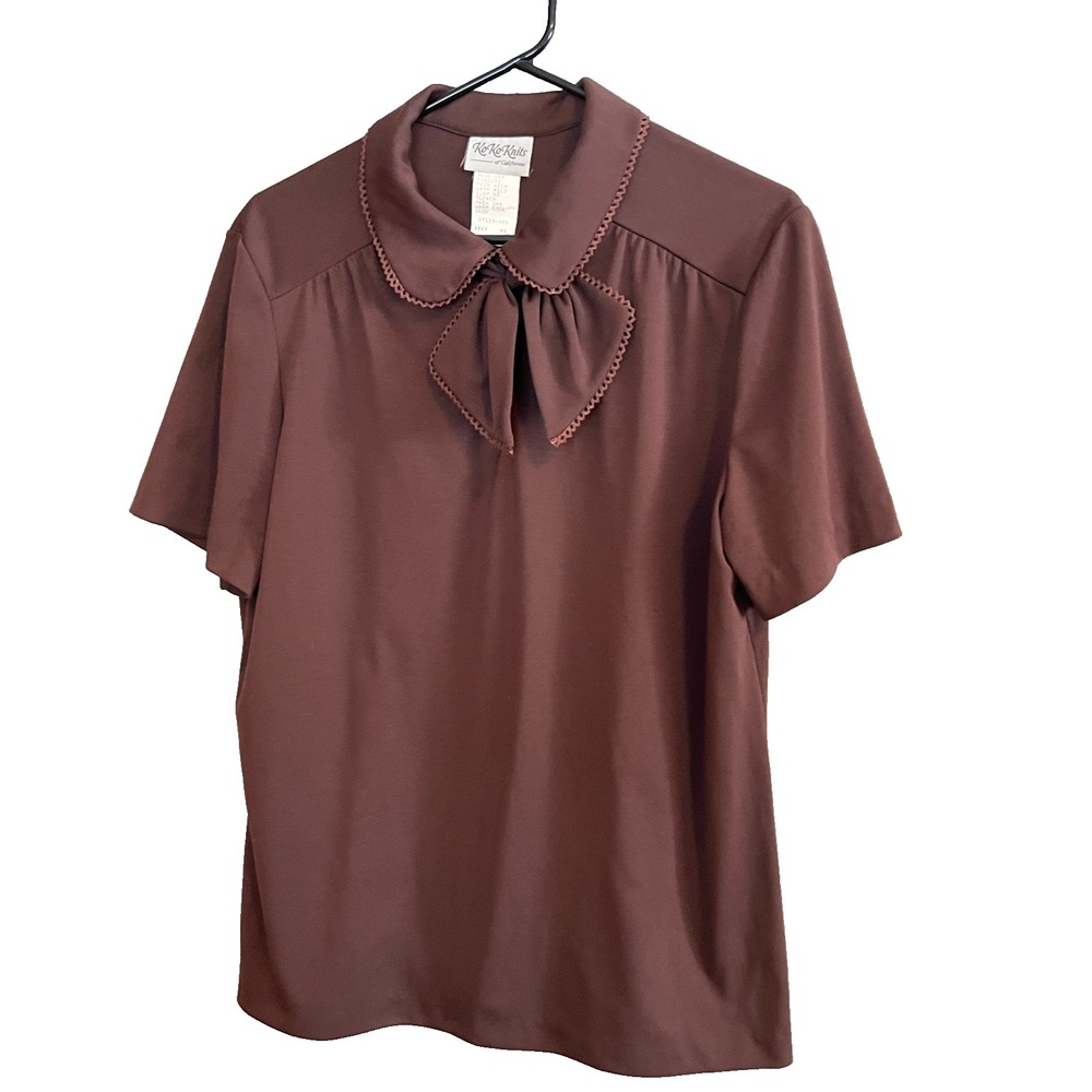 Vintage 60s Ko Ko Knits of California Brown Short Sleeve Shirt Tie Collar Sz 18